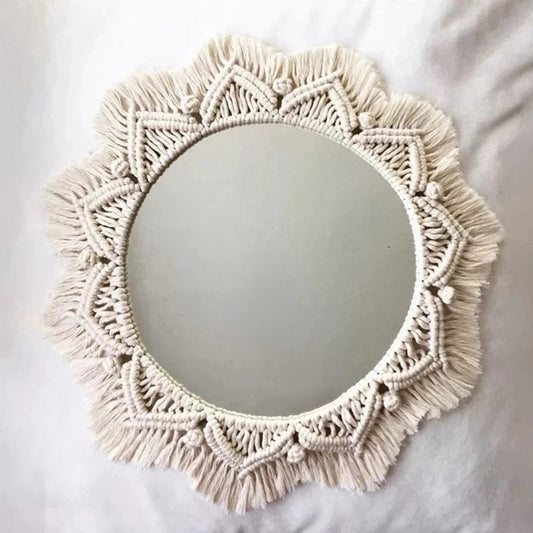 Macrame Boho Round Mirror Aesthetic Wall Decor