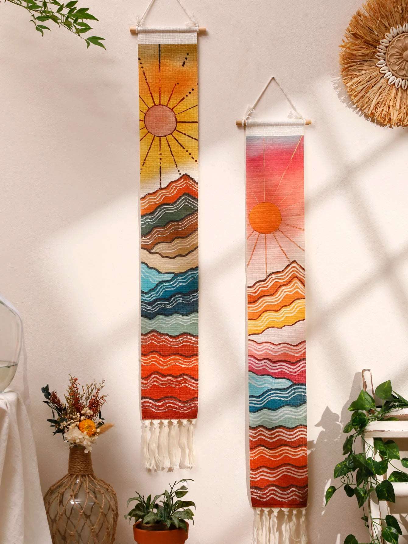 Macrame Wall Tapestry Mountain & Sunrise and sunset Boho Home Decoration Tapestry Wall Hanging Room Decors Aesthetic Wall Decor - NestFlora