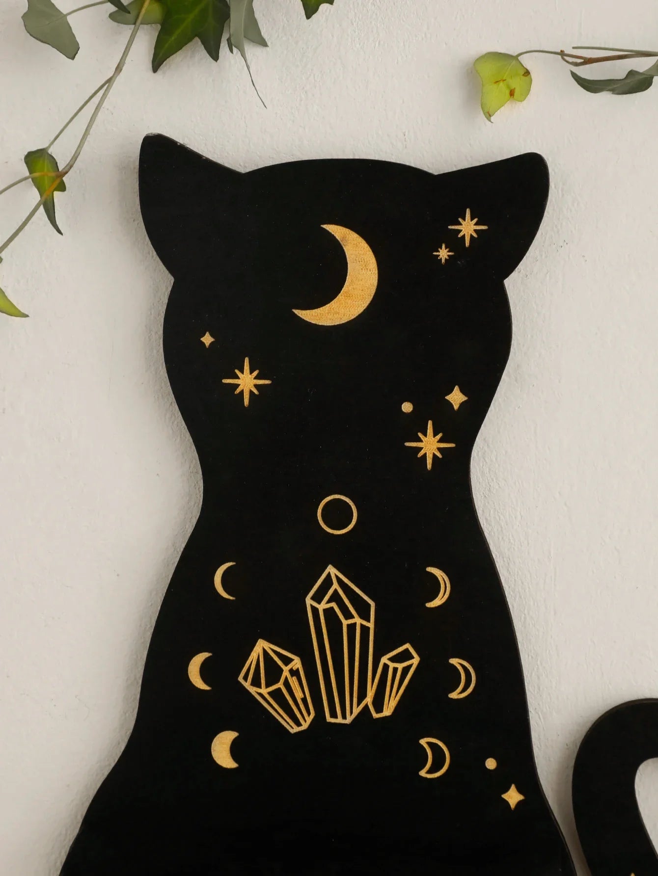 Black Cat Wooden Shelf Moon Phase Floating Shelf Chakra Crystal Holder Stone Display Stand Wall Decor Witchy Home Decorations - NestFlora