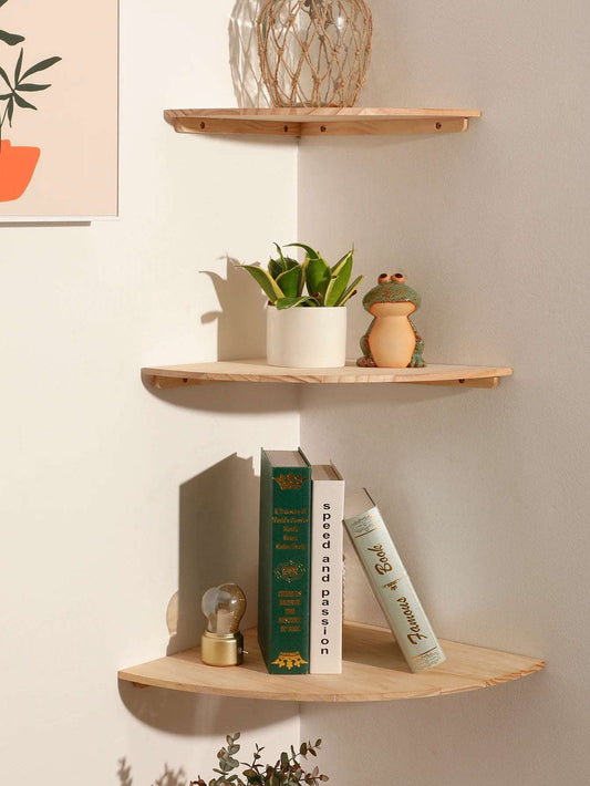 Wall Corner Shelves Wood Floating Wall Shelf Round End Wall Mounted Floating Corner Shelf for Bedroom Living Room And Kitchen - NestFlora