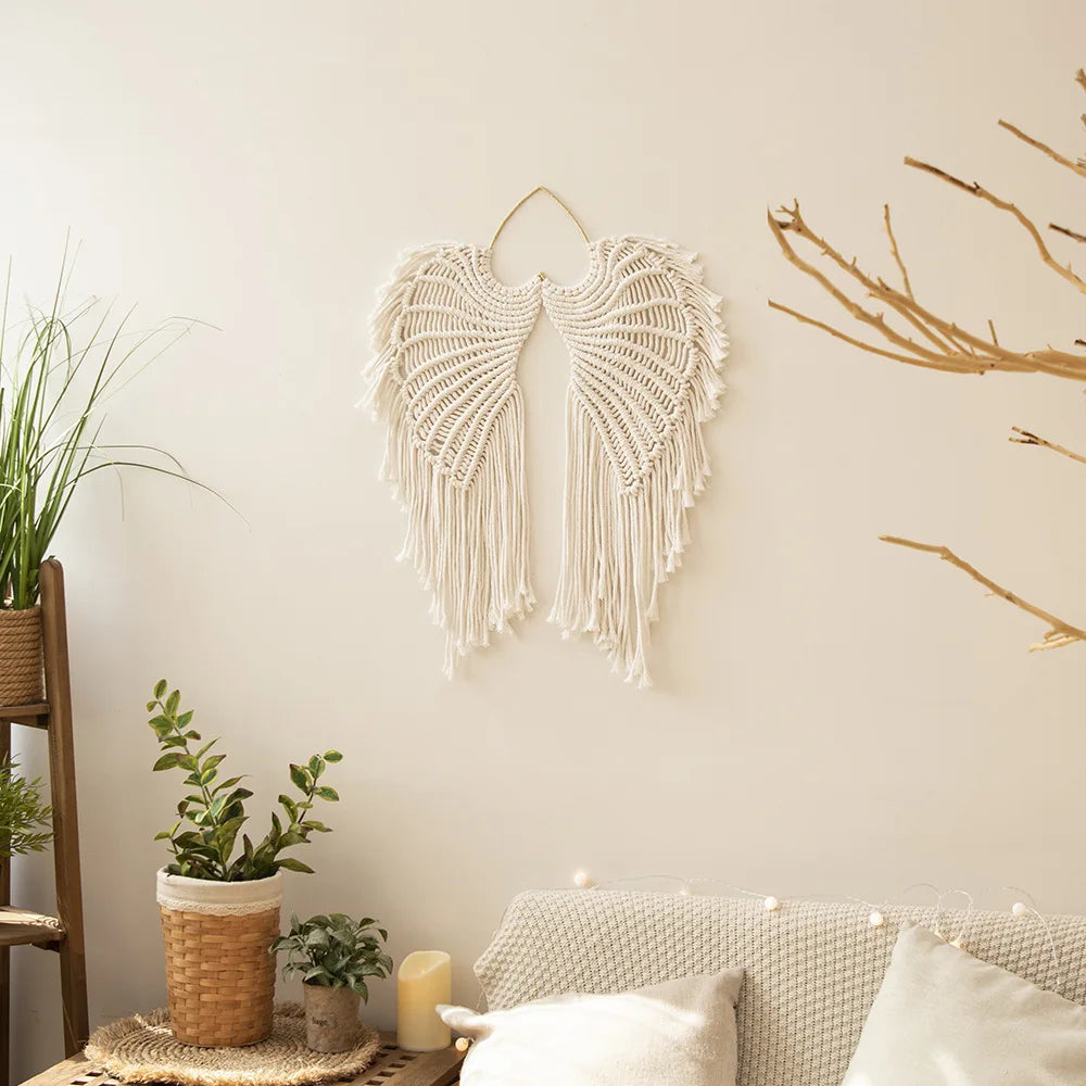 Angel Wings Macrame Wall Hanging Dream Catcher Boho Wall Decor Handmade Bohemian Home Decor Ornament Decoration Art Craft Gift - NestFlora