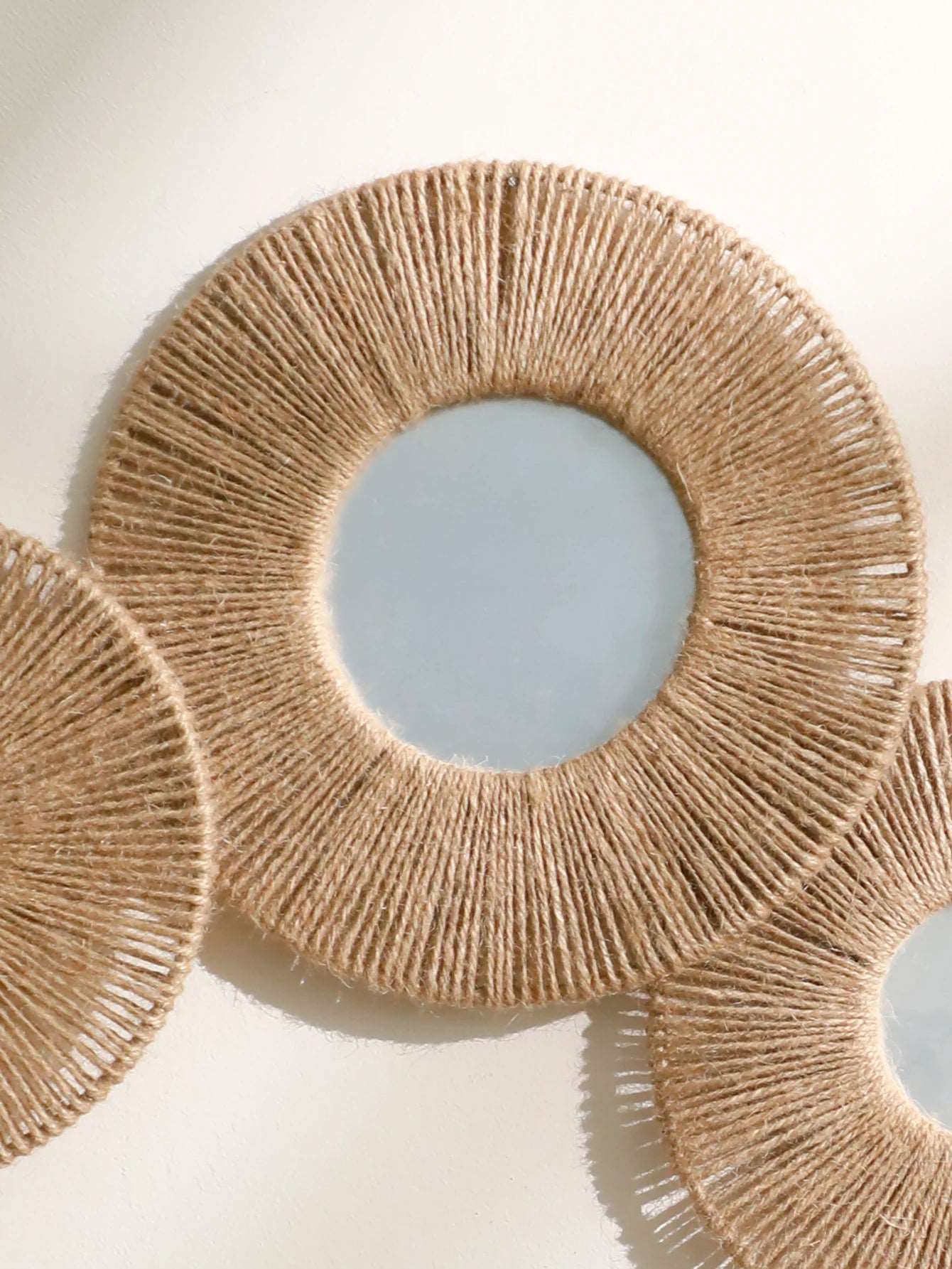 Round Wall Mirror Hanging Decorative Mirrors With Woven Hemp Rope Boho Mirrors for Bedroom Living Room Bathroom Wall Decor Gift - NestFlora