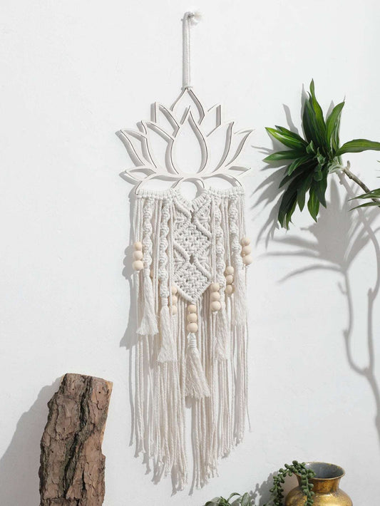 Lotus Macrame Wall Hanging Boho Macrame Dream Catcher Large Craft Ornament for Dorm Home Bedroom Apartment Room Decoration Gift - NestFlora