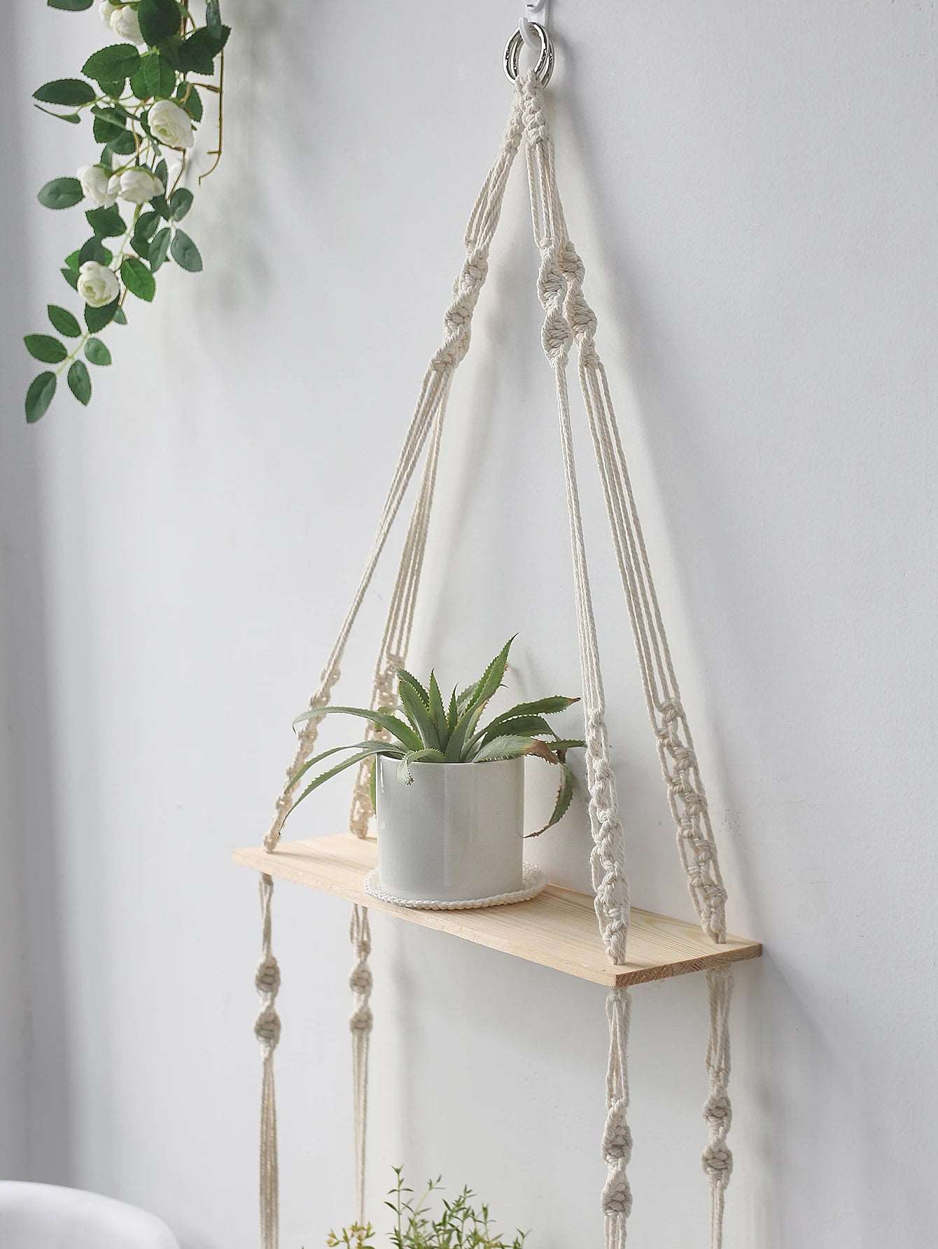 Wooden Wall Shelf Macrame Display Stand Boho Art Home Decoration Floating Shelf Nordic Wall Decor Living Room Nursery Aesthetics - NestFlora