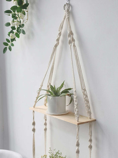 Wooden Wall Shelf Macrame Display Stand Boho Art Home Decoration Floating Shelf Nordic Wall Decor Living Room Nursery Aesthetics - NestFlora