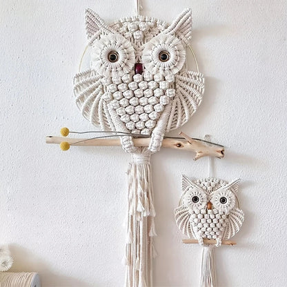 Owl Tapestry Hand-woven Owl Dream Catcher Wall Hanging Macrame Mandala Tassel Boho Decor DIY Apartment Dorm Room Home Decoration - NestFlora