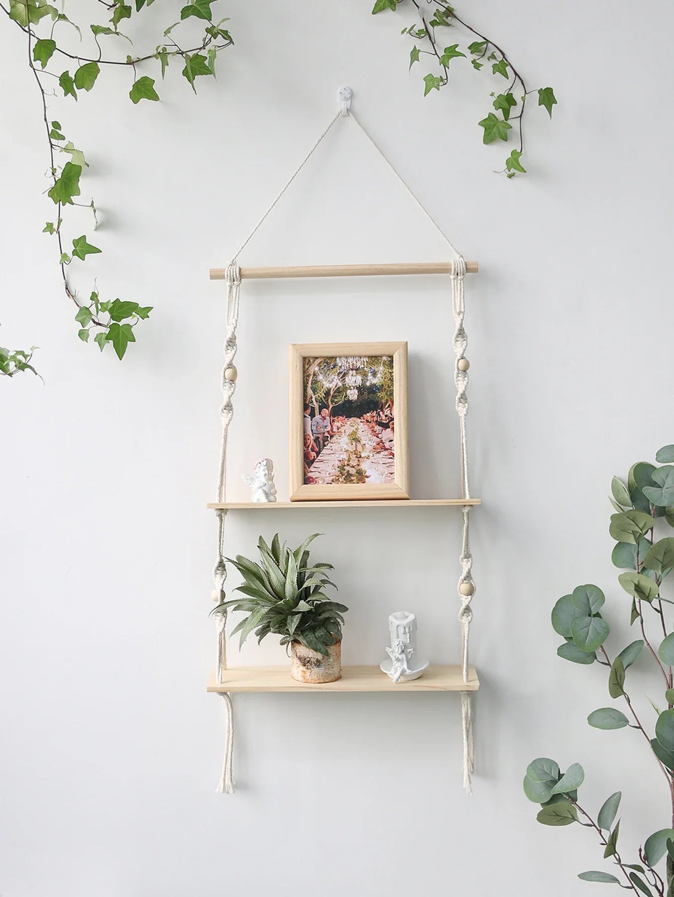 Wooden Wall Shelf Macrame Display Stand Boho Art Home Decoration Floating Shelf Nordic Wall Decor Living Room Nursery Aesthetics - NestFlora