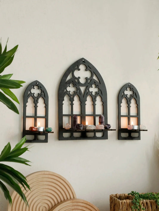 1/3Pc Gothic Wooden Hollow Wall Decoration Wall Decor Vintage Cathedral Arch Frame Goth Room Decor Rustic Spooky Decorative Gift - NestFlora