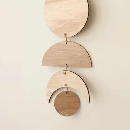 Wooden Wall Hanging Moon Phase Garland Wall Decor Hanging Ornaments Ramadan Decoration Boho Home Decor for Nursery Ornament Gift - NestFlora