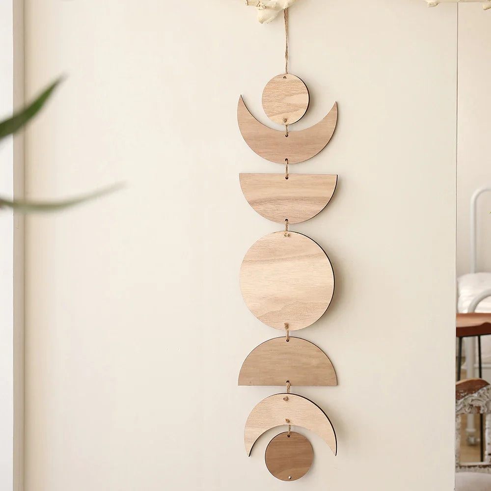 Wooden Wall Hanging Moon Phase Garland Wall Decor Hanging Ornaments Ramadan Decoration Boho Home Decor for Nursery Ornament Gift - NestFlora