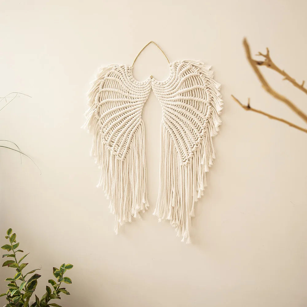 Angel Wings Macrame Wall Hanging Dream Catcher Boho Wall Decor Handmade Bohemian Home Decor Ornament Decoration Art Craft Gift - NestFlora