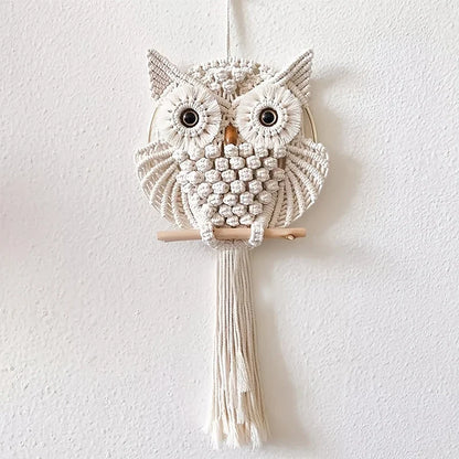 Owl Tapestry Hand-woven Owl Dream Catcher Wall Hanging Macrame Mandala Tassel Boho Decor DIY Apartment Dorm Room Home Decoration - NestFlora