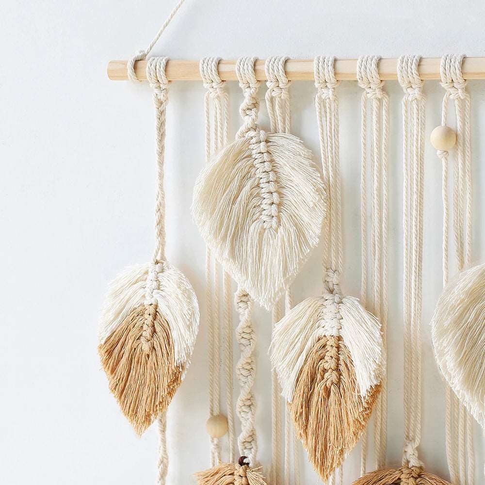 Wall Macrame Tapestry Leaf Bohemian Home Decor Woven Tassels Wall Hanging Nordic Home Decoration Living Room Decors Aesthetic - NestFlora