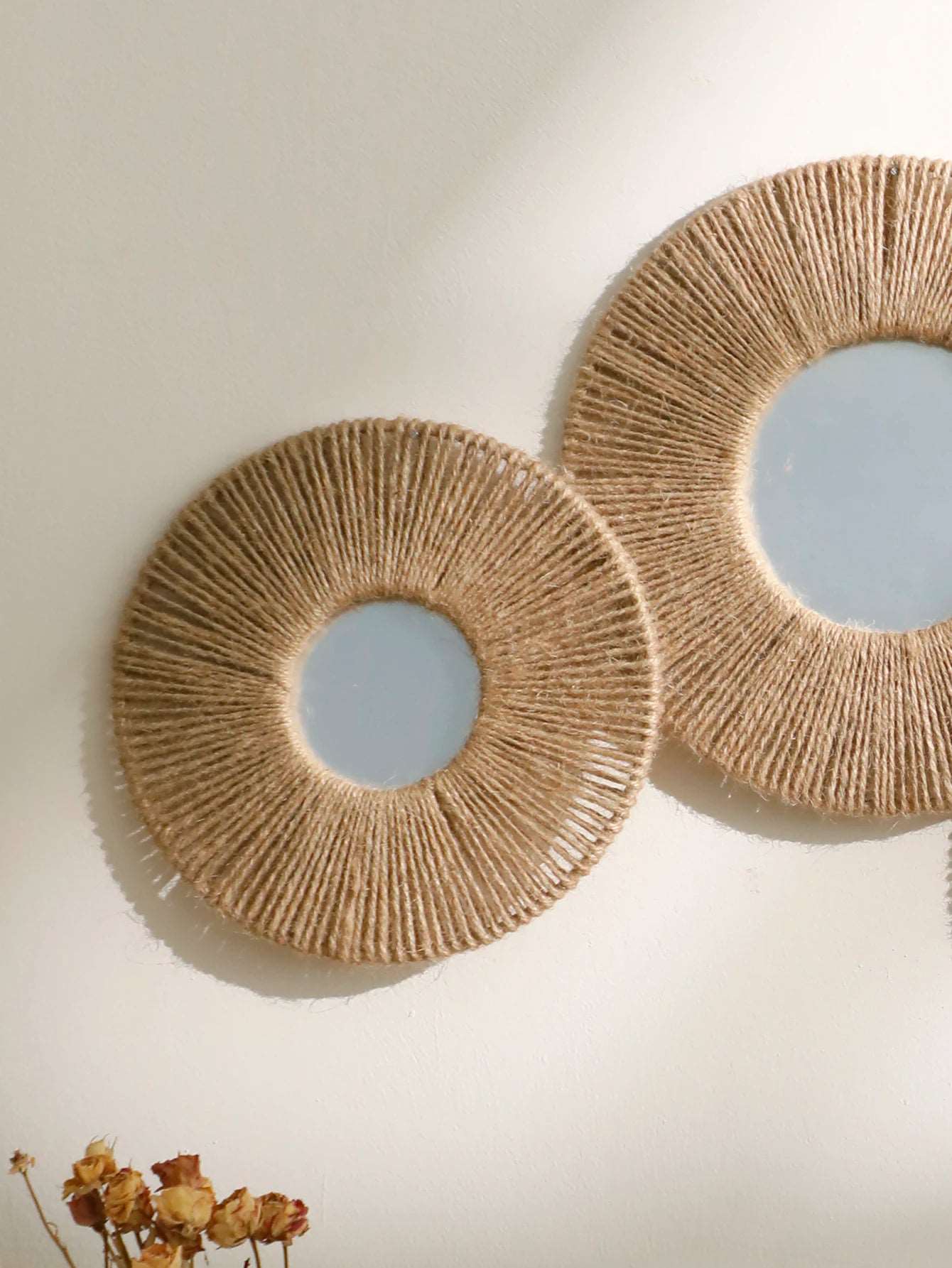 Round Wall Mirror Hanging Decorative Mirrors With Woven Hemp Rope Boho Mirrors for Bedroom Living Room Bathroom Wall Decor Gift - NestFlora