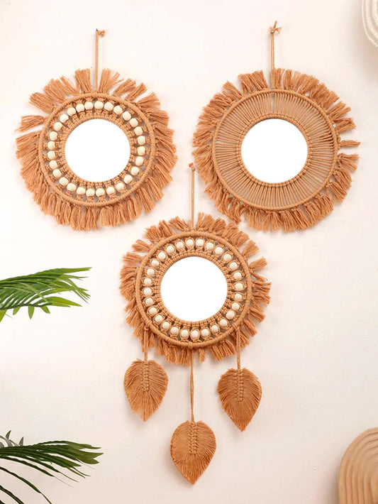 Round Wall Mirrors Room Decor Hand Woven Decorative Mirror Wall Hanging Mirror for Apartment Living Room Bedroom Home Decoration - NestFlora