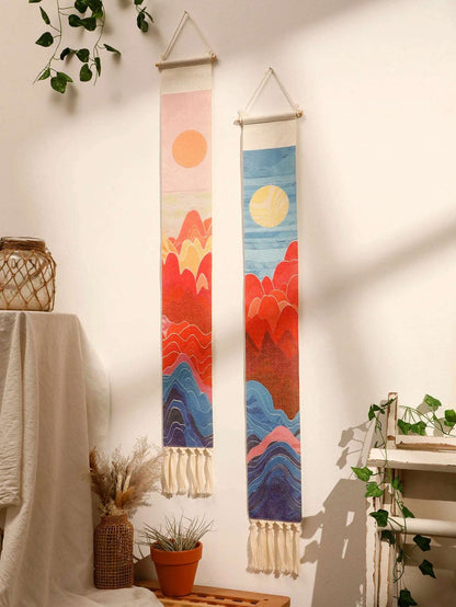 Macrame Wall Tapestry Mountain & Sunrise and sunset Boho Home Decoration Tapestry Wall Hanging Room Decors Aesthetic Wall Decor - NestFlora