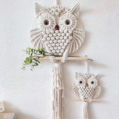 Owl Tapestry Hand-woven Owl Dream Catcher Wall Hanging Macrame Mandala Tassel Boho Decor DIY Apartment Dorm Room Home Decoration - NestFlora