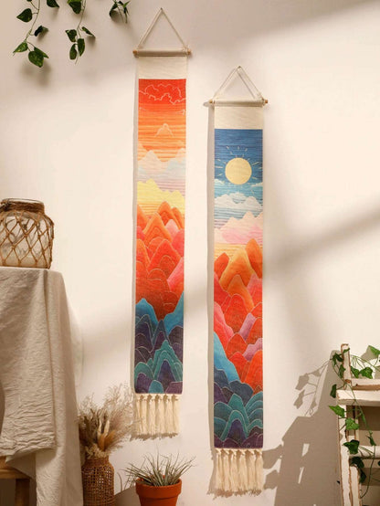 Macrame Wall Tapestry Mountain & Sunrise and sunset Boho Home Decoration Tapestry Wall Hanging Room Decors Aesthetic Wall Decor - NestFlora