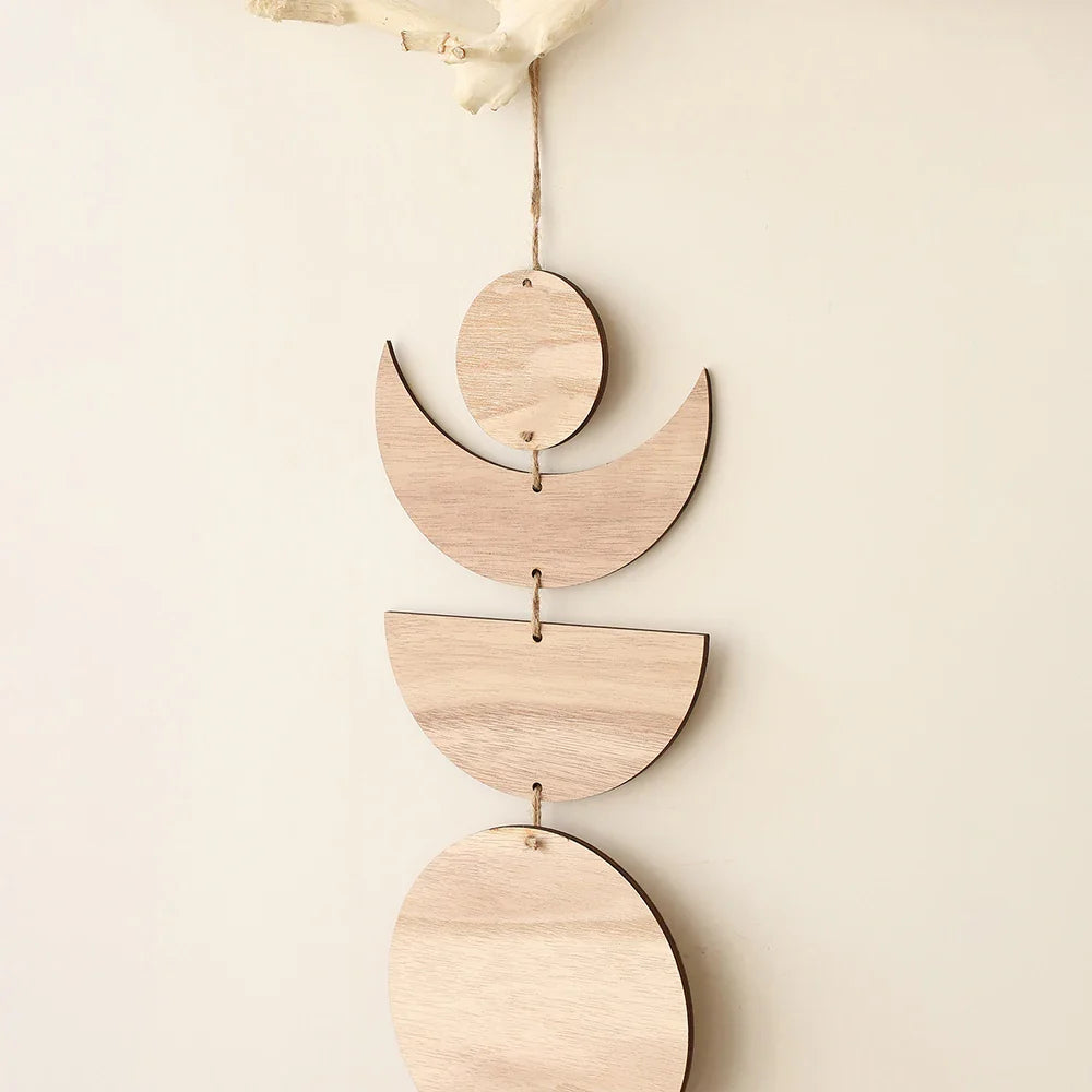 Wooden Wall Hanging Moon Phase Garland Wall Decor Hanging Ornaments Ramadan Decoration Boho Home Decor for Nursery Ornament Gift - NestFlora