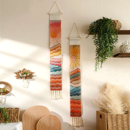 Macrame Wall Tapestry Mountain & Sunrise and sunset Boho Home Decoration Tapestry Wall Hanging Room Decors Aesthetic Wall Decor - NestFlora