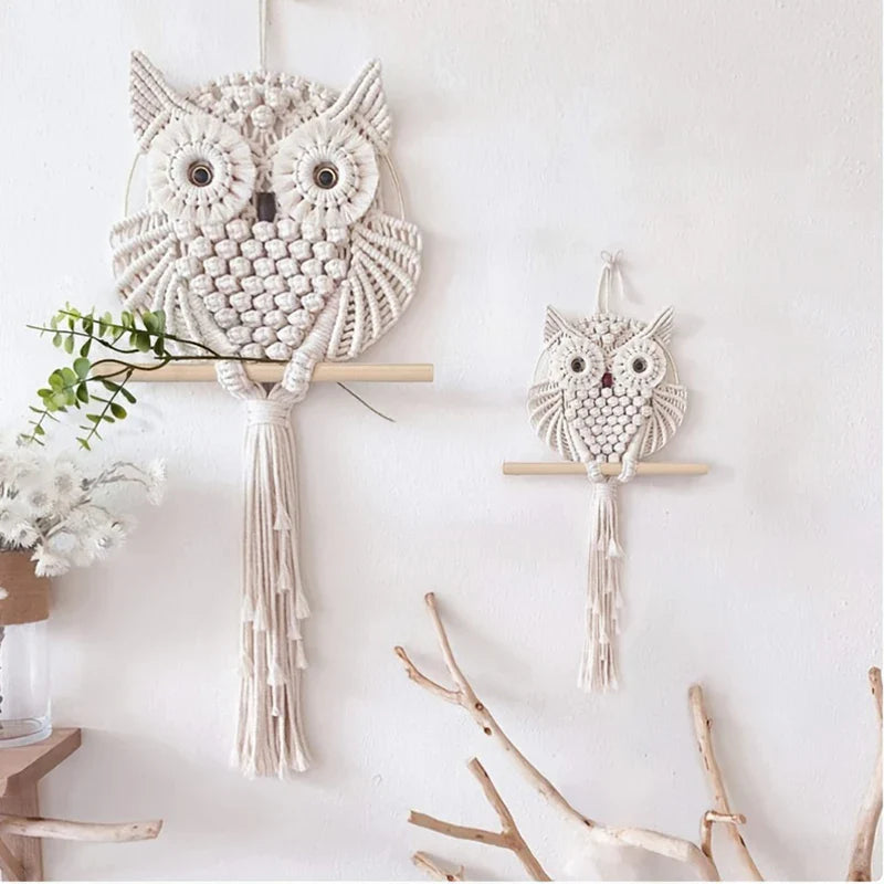 Owl Tapestry Hand-woven Owl Dream Catcher Wall Hanging Macrame Mandala Tassel Boho Decor DIY Apartment Dorm Room Home Decoration - NestFlora