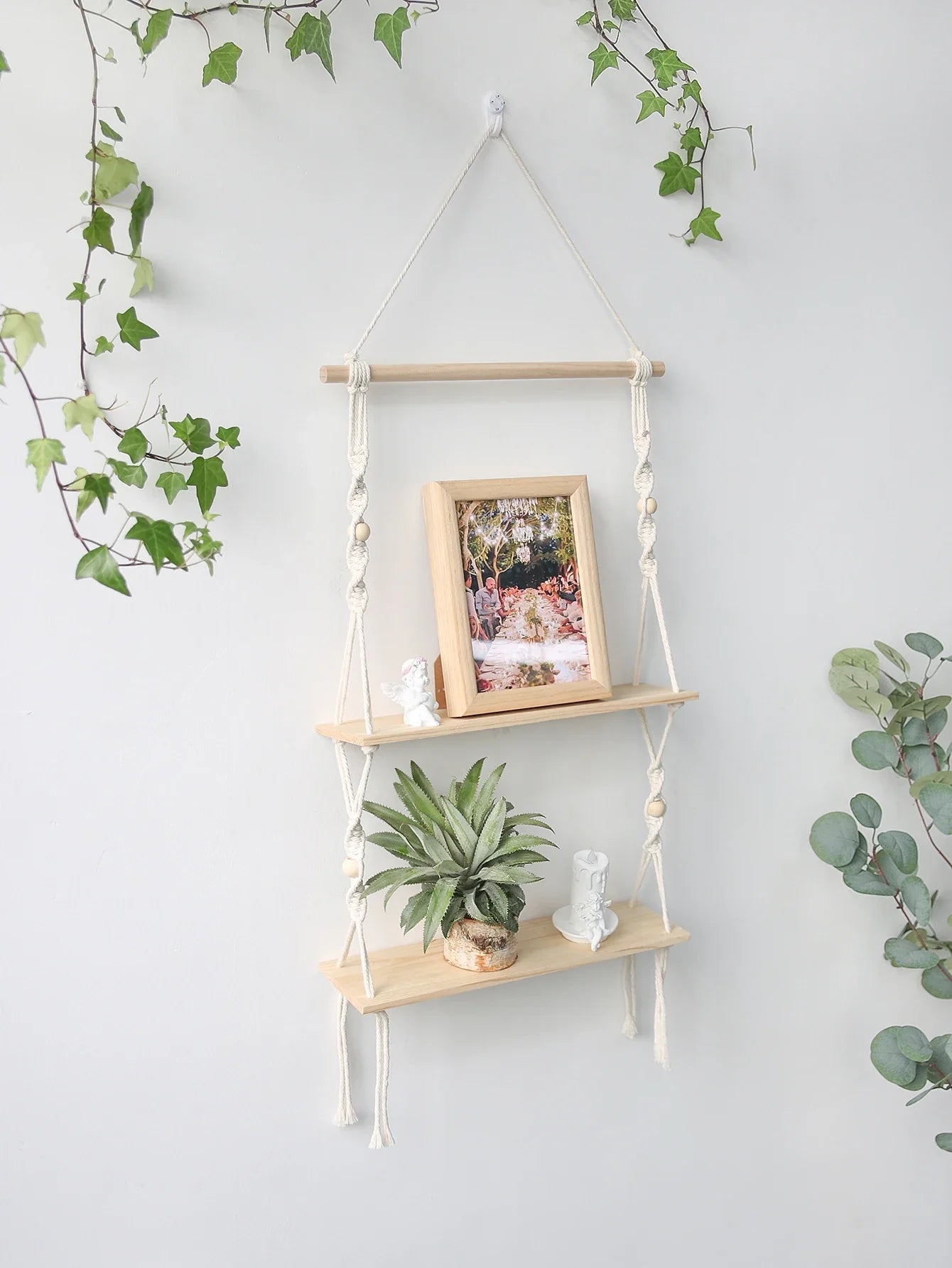 Wooden Wall Shelf Macrame Display Stand Boho Art Home Decoration Floating Shelf Nordic Wall Decor Living Room Nursery Aesthetics - NestFlora