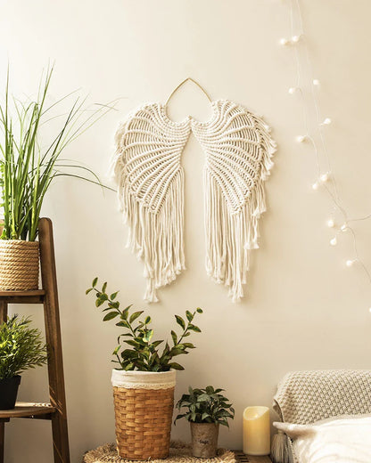 Angel Wings Macrame Wall Hanging Dream Catcher Boho Wall Decor Handmade Bohemian Home Decor Ornament Decoration Art Craft Gift - NestFlora