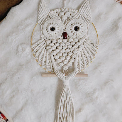 Owl Tapestry Hand-woven Owl Dream Catcher Wall Hanging Macrame Mandala Tassel Boho Decor DIY Apartment Dorm Room Home Decoration - NestFlora