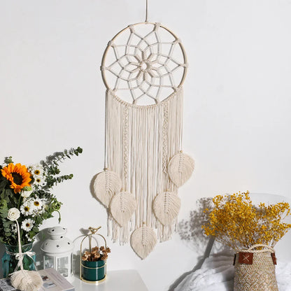 Macrame Dream Catcher Bohemian Leaf Wall Hanging Nordic Decor Boho Handmade Tapestry Ornaments for Home Living Room Decoration - NestFlora