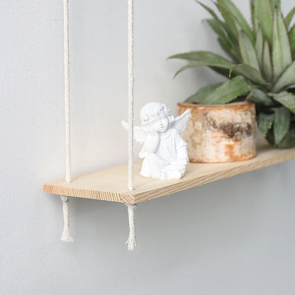 Wooden Wall Shelf Macrame Display Stand Boho Art Home Decoration Floating Shelf Nordic Wall Decor Living Room Nursery Aesthetics - NestFlora