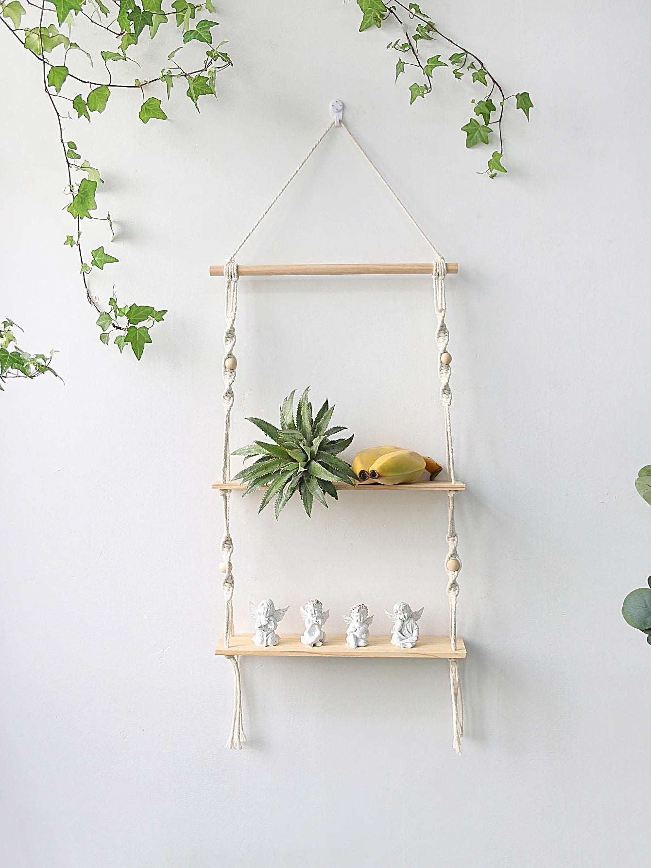 Wooden Wall Shelf Macrame Display Stand Boho Art Home Decoration Floating Shelf Nordic Wall Decor Living Room Nursery Aesthetics - NestFlora