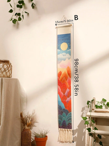 Boho Macrame Mountain Tapestry – Sunrise & Sunset